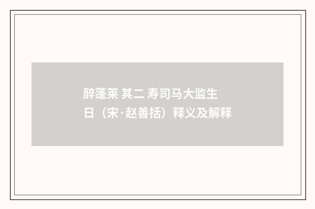 醉蓬莱 其二 寿司马大监生日（宋·赵善括）释义及解释