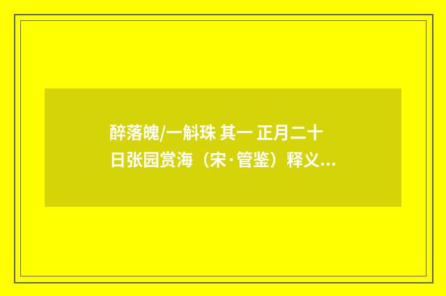 醉落魄/一斛珠 其一 正月二十日张园赏海（宋·管鉴）释义及解释