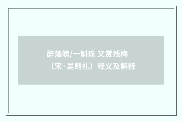 醉落魄/一斛珠 又赏残梅（宋·吴则礼）释义及解释