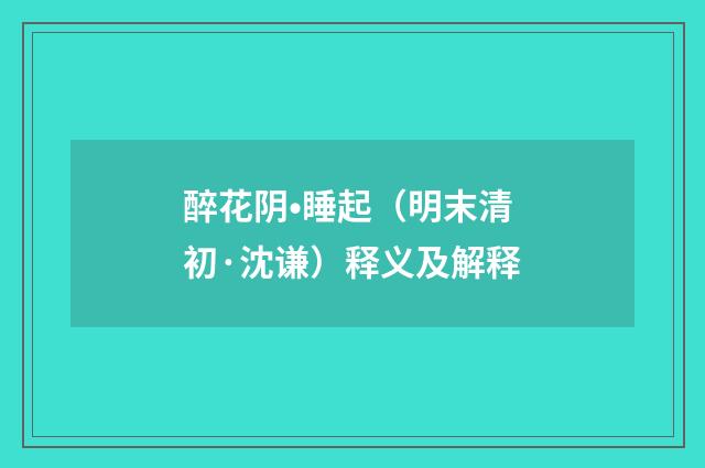 醉花阴•睡起（明末清初·沈谦）释义及解释