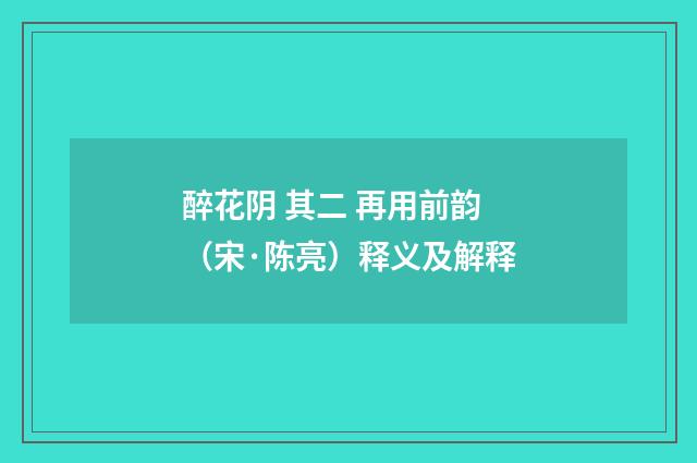 醉花阴 其二 再用前韵（宋·陈亮）释义及解释