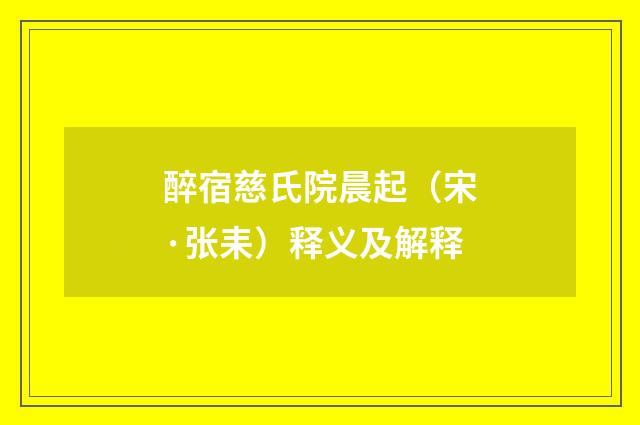 醉宿慈氏院晨起（宋·张耒）释义及解释