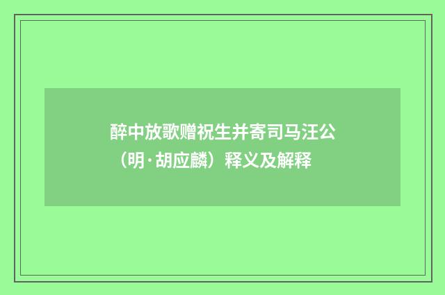 醉中放歌赠祝生并寄司马汪公（明·胡应麟）释义及解释