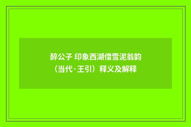 醉公子 印象西湖借雪泥翁韵（当代·王引）释义及解释