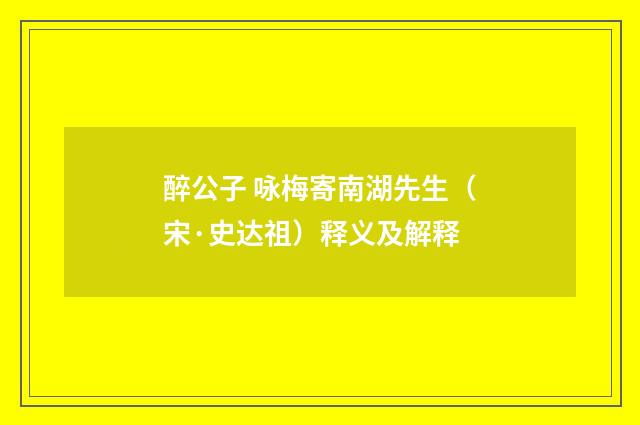 醉公子 咏梅寄南湖先生（宋·史达祖）释义及解释