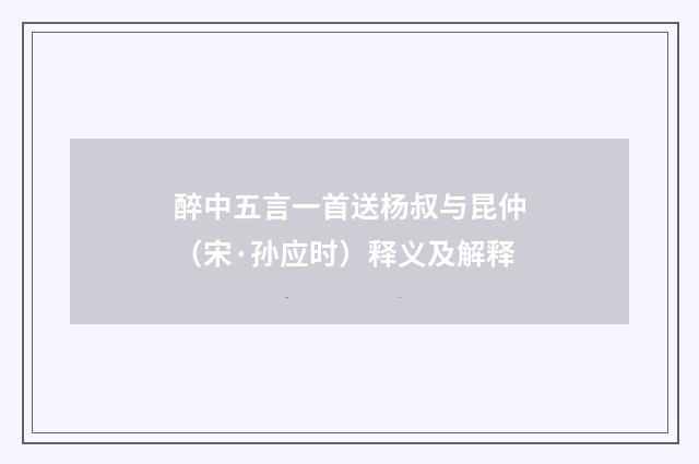 醉中五言一首送杨叔与昆仲（宋·孙应时）释义及解释