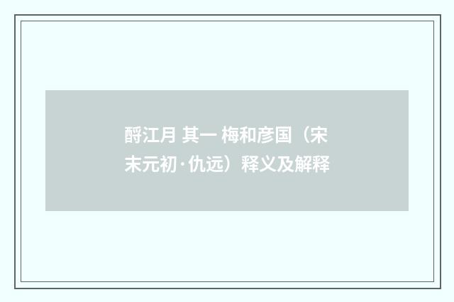 酹江月 其一 梅和彦国（宋末元初·仇远）释义及解释