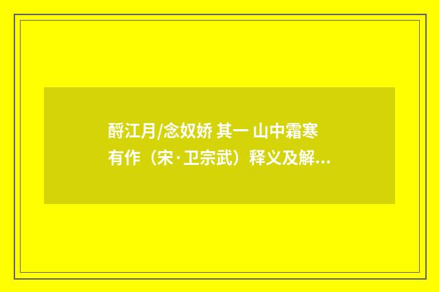酹江月/念奴娇 其一 山中霜寒有作（宋·卫宗武）释义及解释