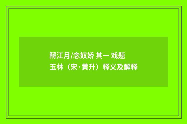 酹江月/念奴娇 其一 戏题玉林（宋·黄升）释义及解释