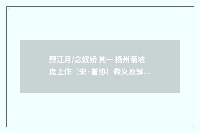 酹江月/念奴娇 其一 扬州菊坡席上作（宋·曾协）释义及解释