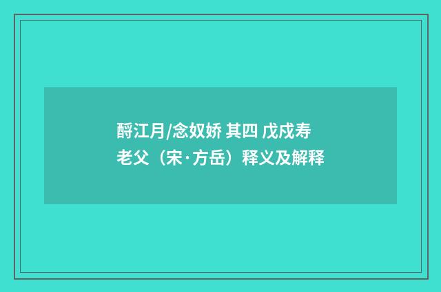 酹江月/念奴娇 其四 戊戍寿老父（宋·方岳）释义及解释