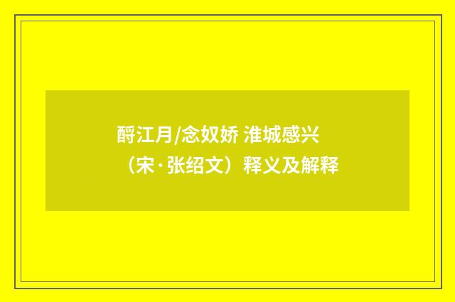 酹江月/念奴娇 淮城感兴（宋·张绍文）释义及解释