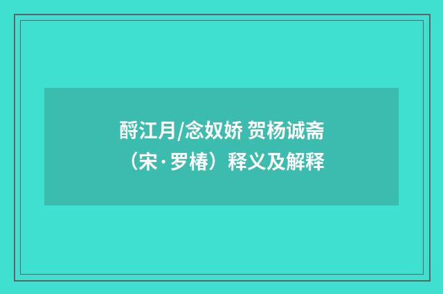 酹江月/念奴娇 贺杨诚斋（宋·罗椿）释义及解释