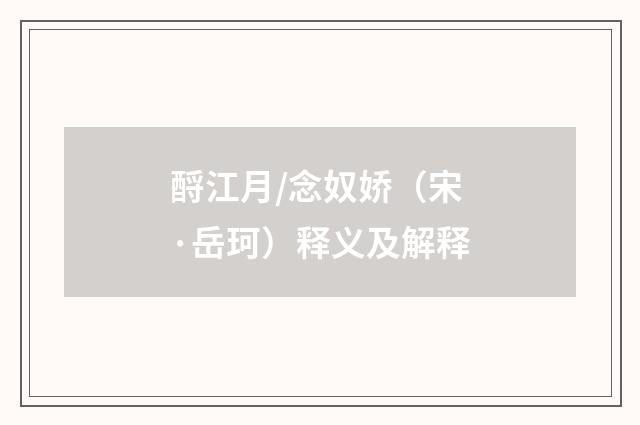 酹江月/念奴娇（宋·岳珂）释义及解释