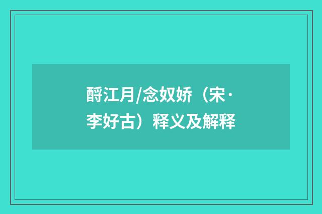 酹江月/念奴娇（宋·李好古）释义及解释