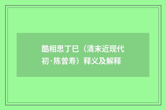 酷相思丁巳（清末近现代初·陈曾寿）释义及解释