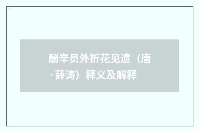 酬辛员外折花见遗（唐·薛涛）释义及解释