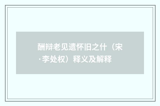 酬辩老见遗怀旧之什（宋·李处权）释义及解释
