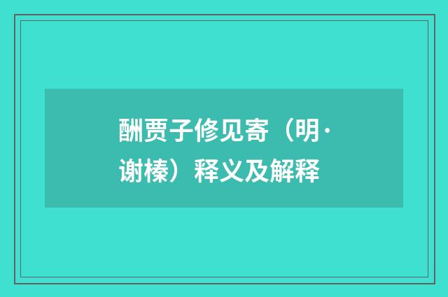 酬贾子修见寄（明·谢榛）释义及解释