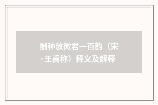 酬种放徵君一百韵（宋·王禹称）释义及解释