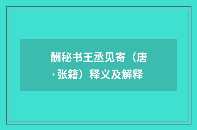 酬秘书王丞见寄（唐·张籍）释义及解释