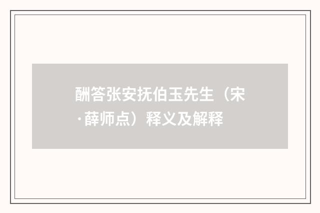 酬答张安抚伯玉先生（宋·薛师点）释义及解释