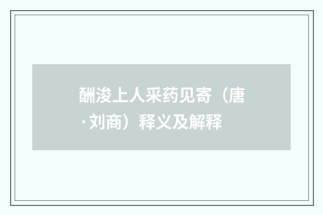 酬浚上人采药见寄（唐·刘商）释义及解释