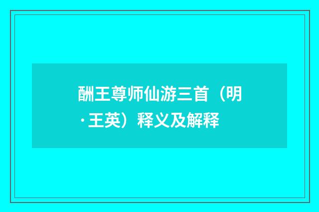 酬王尊师仙游三首（明·王英）释义及解释