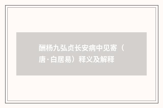 酬杨九弘贞长安病中见寄（唐·白居易）释义及解释