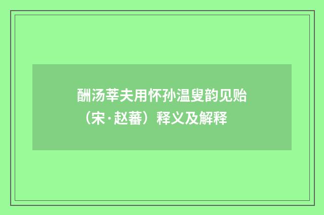 酬汤莘夫用怀孙温叟韵见贻（宋·赵蕃）释义及解释