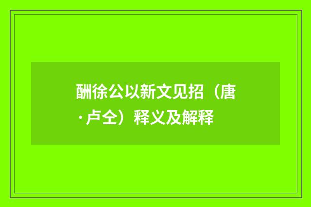 酬徐公以新文见招（唐·卢仝）释义及解释