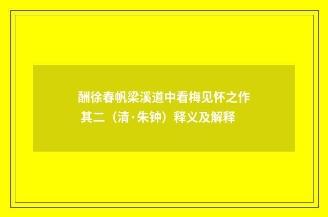 酬徐春帆梁溪道中看梅见怀之作 其二（清·朱钟）释义及解释