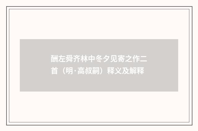 酬左舜齐林中冬夕见寄之作二首（明·高叔嗣）释义及解释