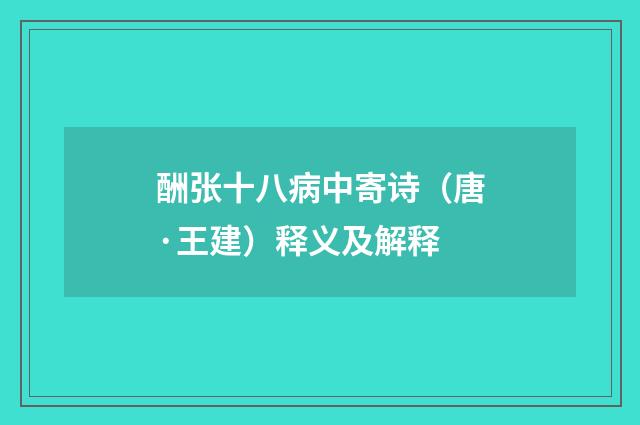 酬张十八病中寄诗（唐·王建）释义及解释