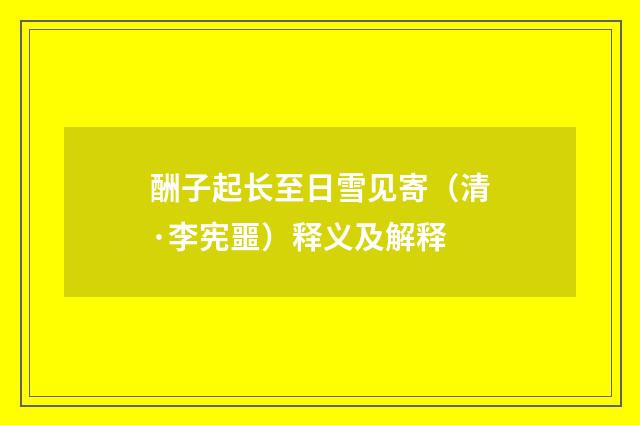 酬子起长至日雪见寄（清·李宪噩）释义及解释