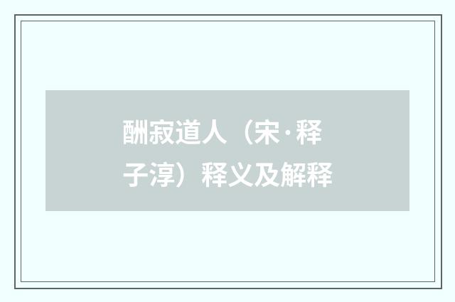 酬寂道人（宋·释子淳）释义及解释