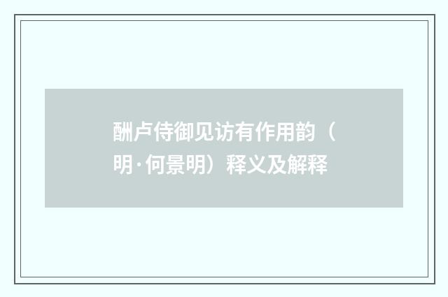 酬卢侍御见访有作用韵（明·何景明）释义及解释