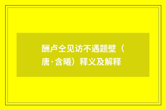 酬卢仝见访不遇题壁（唐·含曦）释义及解释