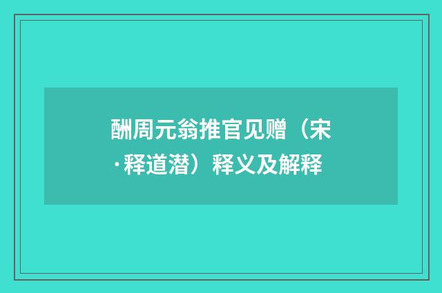 酬周元翁推官见赠（宋·释道潜）释义及解释