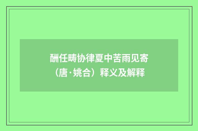酬任畴协律夏中苦雨见寄（唐·姚合）释义及解释