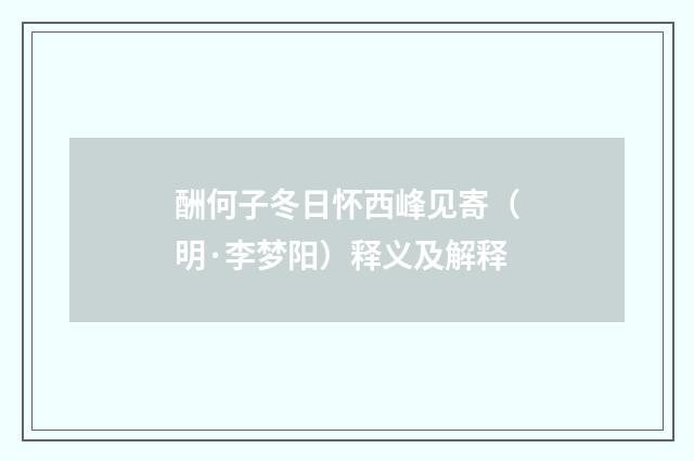 酬何子冬日怀西峰见寄（明·李梦阳）释义及解释