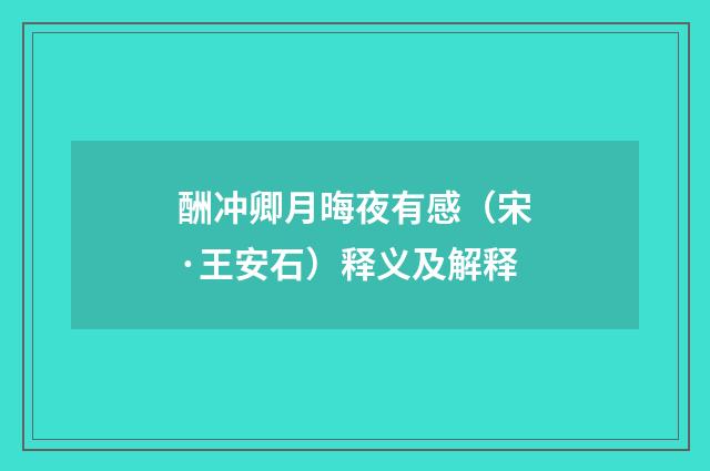 酬冲卿月晦夜有感（宋·王安石）释义及解释