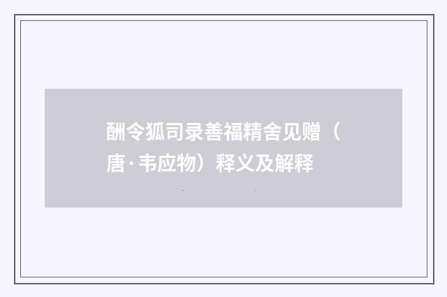 酬令狐司录善福精舍见赠（唐·韦应物）释义及解释