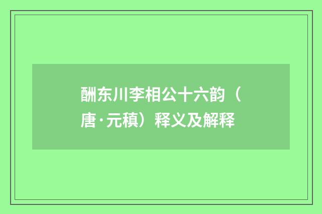 酬东川李相公十六韵（唐·元稹）释义及解释