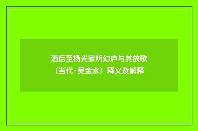 酒后至杨光家听幻庐与其放歌（当代·吴金水）释义及解释