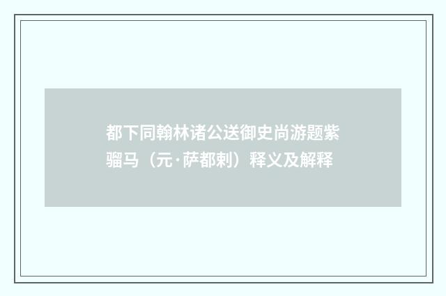 都下同翰林诸公送御史尚游题紫骝马（元·萨都剌）释义及解释