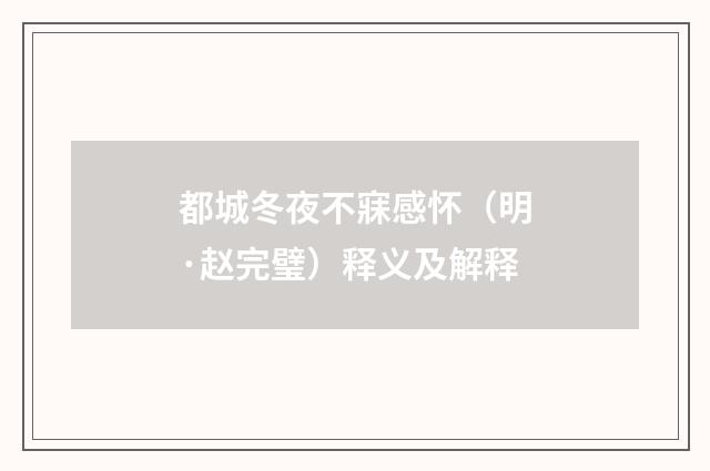都城冬夜不寐感怀（明·赵完璧）释义及解释