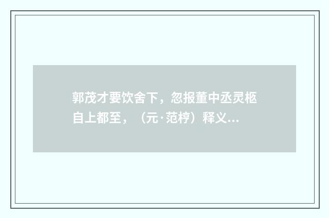 郭茂才要饮舍下，忽报董中丞灵柩自上都至，（元·范梈）释义及解释