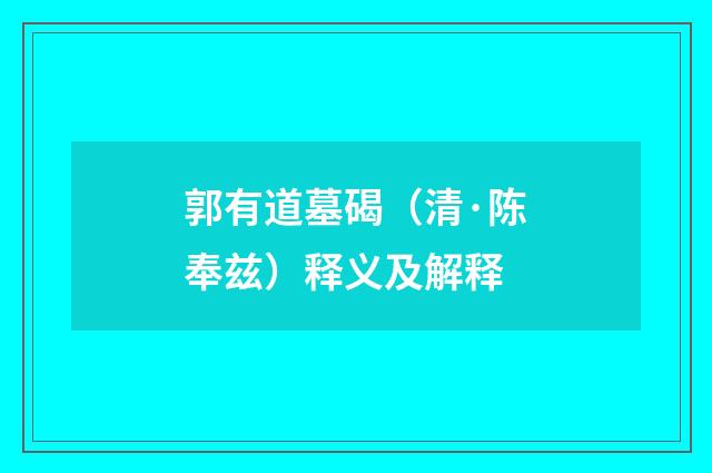 郭有道墓碣（清·陈奉兹）释义及解释