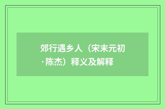 郊行遇乡人（宋末元初·陈杰）释义及解释